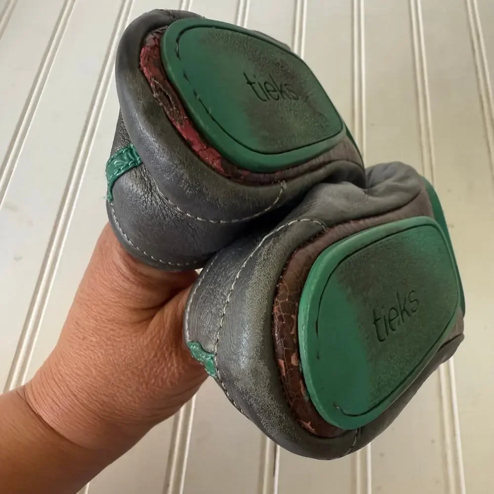 Tieks by Gavrieli Gray Leather Ballet Flats Women’s Size 7 Foldable Shoes